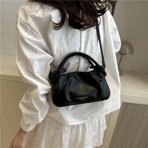 Bolso de Hombro Minimalista Fruncido para Mujer Cuero PU Bolso Bandolera Cloud Con Asa de Nudo Color Sólido Verano Moda