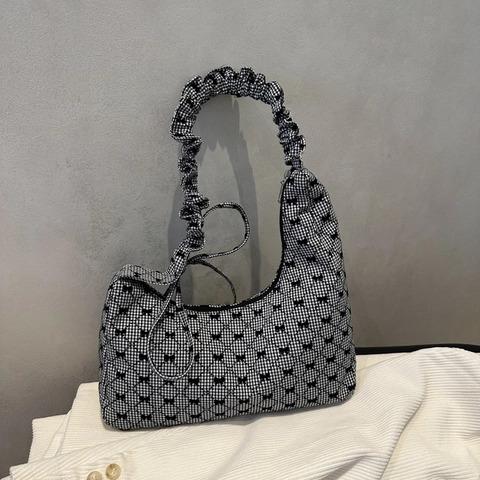 Bolso de Axila de Cuero PU con Estampado de Lazo a Cuadros Gingham Vintage para Mujer Correa Fruncida Bolso de Hombro de Gran Capacidad para Diario