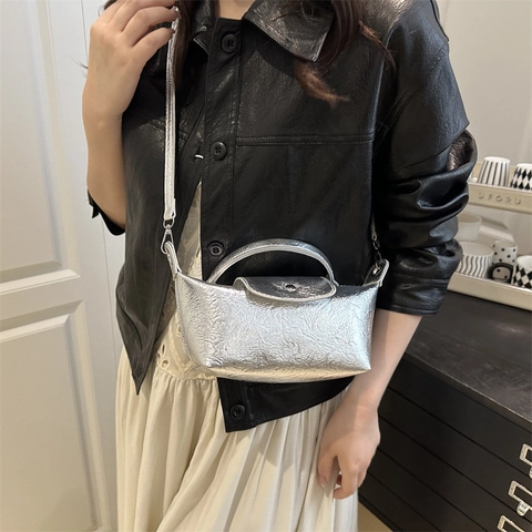Borsa a Tracolla Mini Metallica da Donna Borsa a Mano Dumpling Lusso Argento Champagne in Pelle PU Piccola Borsa a Spalla alla Moda