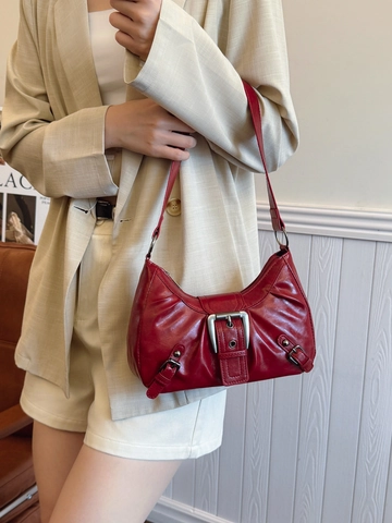 Vintage Minimalist Pleated PU Leather Underarm Bag For Women Large Metal Buckle Retro Shoulder Bag Commuting Elegant Handbag