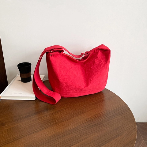 Bolso Bandolera de Nailon de Gran Capacidad para Mujer Color Sólido Correa Ancha Bolso Tote Casual Ligero Bolso de Hombro
