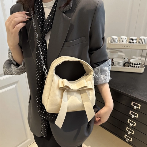 Bolso de Mano para Mujer con Decoración de Lazo Moda Cuero PU Cadena Hombro Bolso Bandolera para Mujer Diario Casual Fiesta