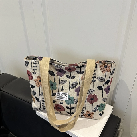 Borsa Tote In Jacquard Floreale Vintage Da Donna Borsa A Spalla In Tela Di Grande Capacità Borsa A Mano Quotidiana
