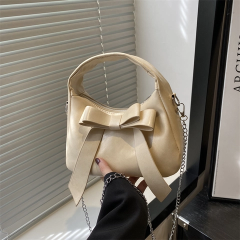 Borsa a Mano Donna con Fiocco alla Moda Elegante Borsa a Tracolla Quadrata con Catena Versatile in Pelle PU per Appuntamenti