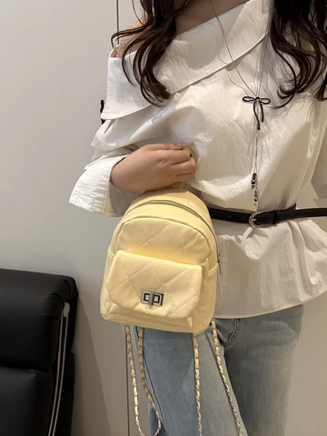 Mini Mochila de Cuero PU Acolchado para Mujer Moda Cadena Correa Bolso de Hombro Pequeño Para Viajes Diarios Verano Color Sólido