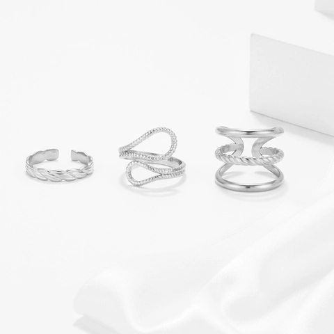 Stainless Steel Open Rings Geometric Irregular Minimalist Adjustable Jewelry For Women Non-Fading