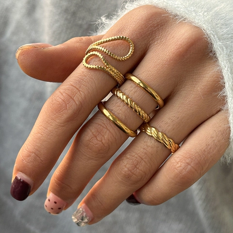 Stainless Steel Open Rings Geometric Irregular Minimalist Adjustable Jewelry For Women Non-Fading