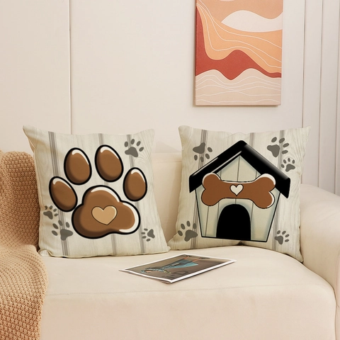 Decoratieve Vierkante Kussenhoes Linnenmix Hondenpootafdruk Love Letters Bank Woondecoratie Huisdierliefhebber