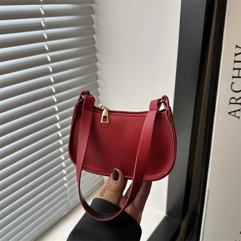 Women Lychee Pattern PU Leather Underarm Bag Fashion Solid Color Shoulder Bag Small Square Bag With Metal Zipper Daily Use