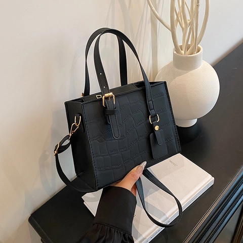 Borsa a Mano da Donna in Pelle PU con Rilievo Coccodrillo Vintage Elegante Borsa a Tracolla Quadrata con Tracolla Regolabile Tote