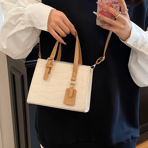 Borsa a Mano da Donna in Pelle PU con Rilievo Coccodrillo Vintage Elegante Borsa a Tracolla Quadrata con Tracolla Regolabile Tote
