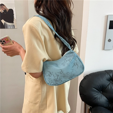 Borsa Sottobraccio Donna Motivo Foglia Di Bambù Tessuto Jacquard Retrò Borsa A Spalla Leggera Versatile Borsa Hobo