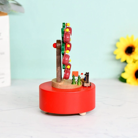 Boîte à Musique de Noël en Bois Grande Roue Hêtre Remontage Mécanique Boîte Musicale Pour Anniversaire Saint-Valentin Maison