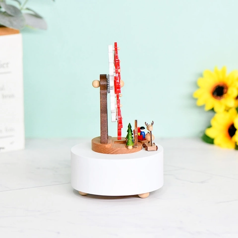 Boîte à Musique de Grande Roue de Noël en Bois Mécanisme Rotatif en Hêtre Flocon de Neige Boîte Musicale Décoration de Fête Cadeau