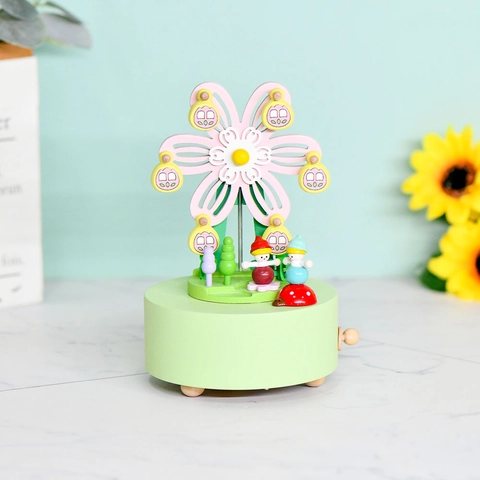 Buchenholz Riesenrad Spieluhr Fee Blume Karussell Musikdose Rotierendes Mechanisches Uhrwerk Schreibtisch Deko Geburtstagsgeschenk