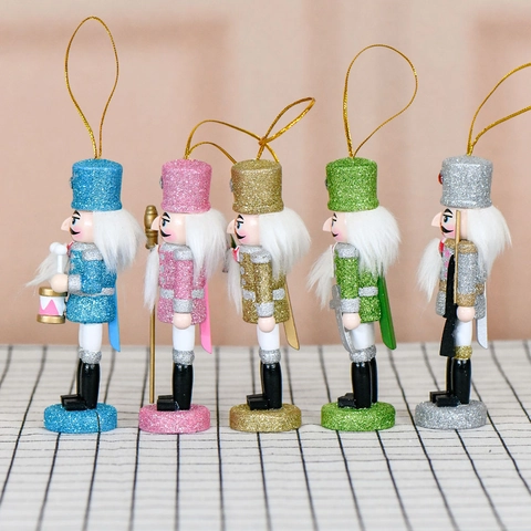 Cascanueces de Madera con Purpurina Tradicional Soldado Adornos Colgantes Colorida Decoración de Navidad Figuras de Madera de Escritorio