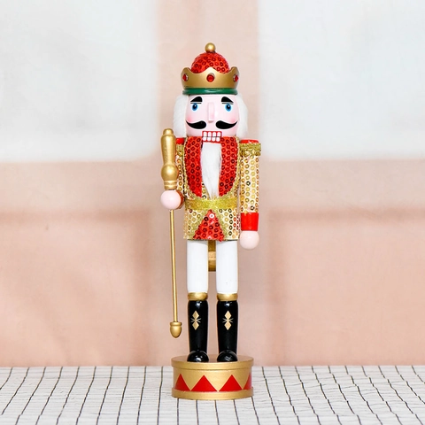 Notenkraker Soldaat Koning Ornament Hout Pailletten Kerst Decoratie Traditionele Feestelijke Figuur Met Kroon En Scepter