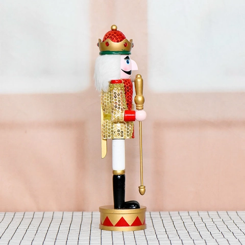Notenkraker Soldaat Koning Ornament Hout Pailletten Kerst Decoratie Traditionele Feestelijke Figuur Met Kroon En Scepter