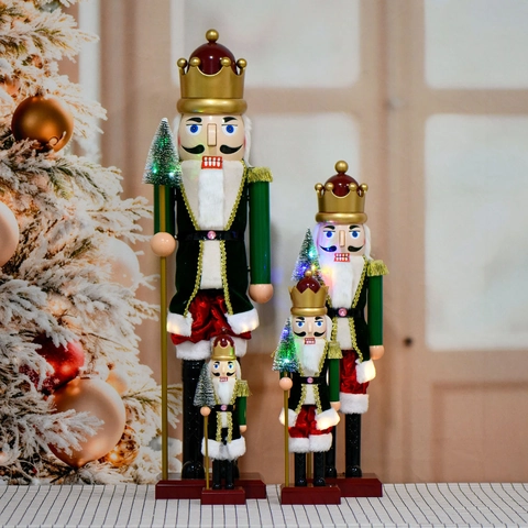 Traditioneller Weihnachts Nussknacker Soldat Königsfigur Kunststoff Mit Led Licht Und Musik Feiertag Tischdeko