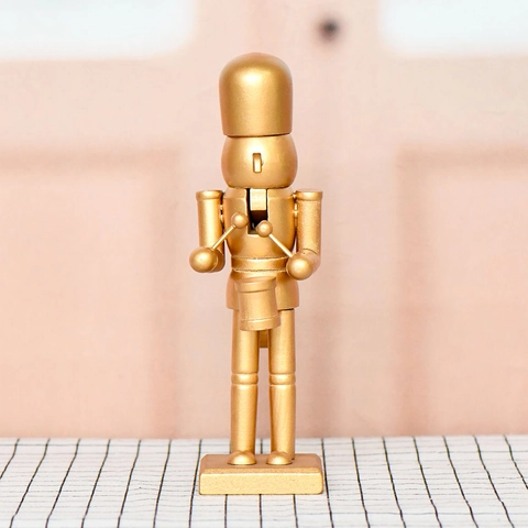 Nutcracker Soldier Ornament Wooden Golden Metallic Paint Drummer Design Christmas Holiday Home Decor Creative Desktop Craft