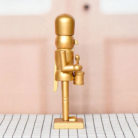 Nutcracker Soldier Ornament Wooden Golden Metallic Paint Drummer Design Christmas Holiday Home Decor Creative Desktop Craft
