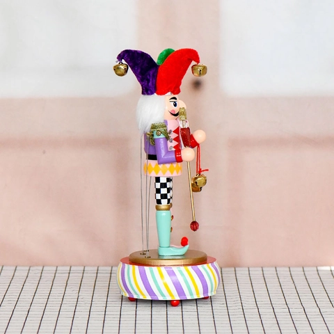 Nutcracker Clown Music Box Wooden Hand Painted Circus Figurine Festive Christmas Decoration Heart Scepter Bells