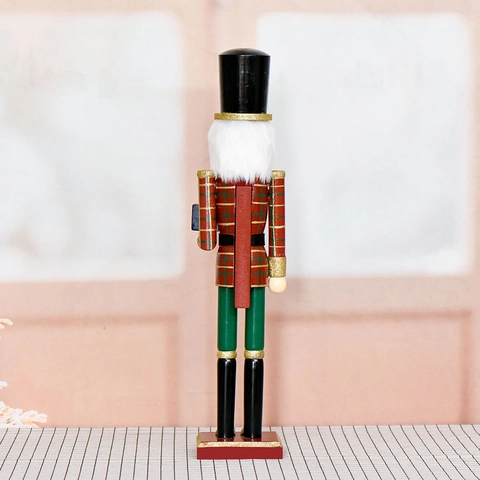 Casse-Noisette Soldat Traditionnel en Bois Ornement Carreaux Rouge Vert Avec Boîte Cadeau Décoration de Table de Noël