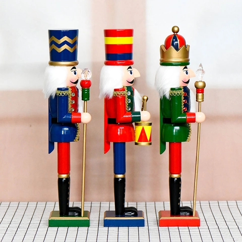 Tradizionale Schiaccianoci Soldato in Legno 38cm Statuetta di Natale Re Tamburino Scettro per Decorazione Casa Festa Regalo