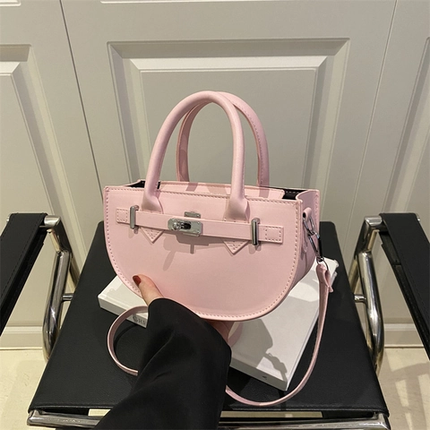 Bolso de Media Luna de Cuero PU Minimalista Bolso Bandolera con Cierre de Metal Color Sólido Bolso de Mano Moda Bolso de Hombro