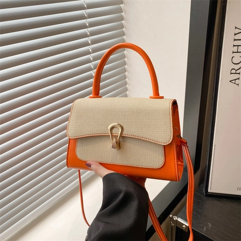 Borsa a Tracolla Vintage Patchwork da Donna Con Chiusura in Metallo Trama Litchi Pelle Sintetica Tessuto Borsa a Spalla Piccola Quadrata