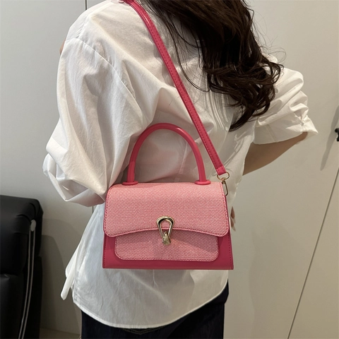 Borsa a Tracolla Vintage Patchwork da Donna Con Chiusura in Metallo Trama Litchi Pelle Sintetica Tessuto Borsa a Spalla Piccola Quadrata