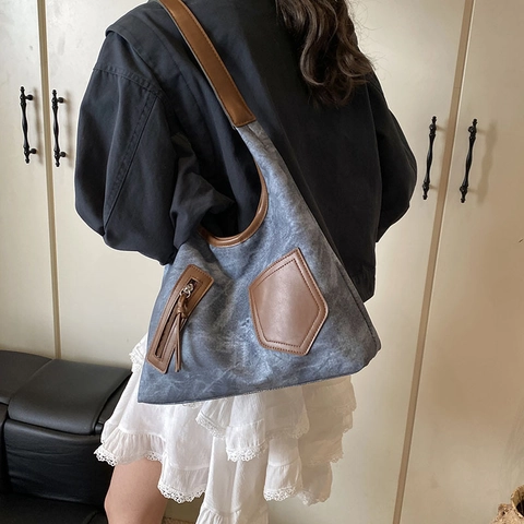 Grote Capaciteit Retro Tote Tas Voor Vrouwen Casual Multi Pocket PU Canvas Schoudertas Stedelijk Woon-Werkverkeer Student Handtas