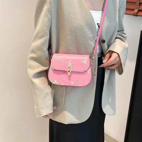 Borsa A Tracolla Da Donna In Pelle PU Con Ricamo Floreale Piccola Borsa A Sella Quadrata Con Fibbia Dorata