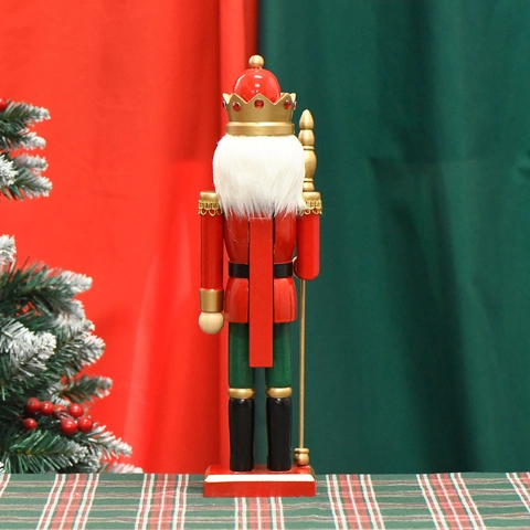 Traditional Wooden Nutcracker King Soldier Ornament With Royal Scepter Painted Christmas Desktop Decoration For Home Office Holiday Gift