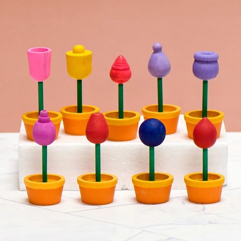 Unpainted Wooden DIY Flower Pot Ornaments For Painting Children Schima Wood Mini Potted Plant Home Desktop Decoration