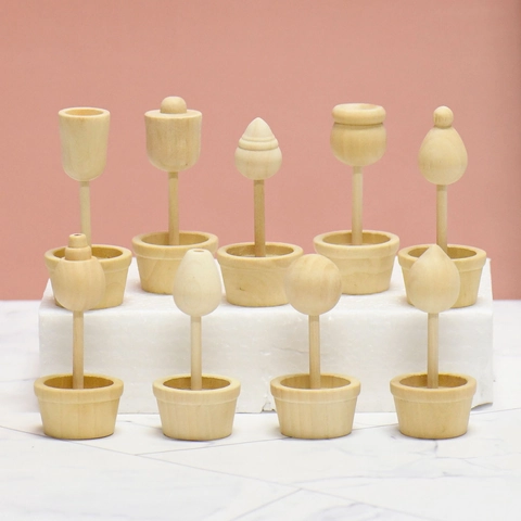 Unpainted Wooden DIY Flower Pot Ornaments For Painting Children Schima Wood Mini Potted Plant Home Desktop Decoration