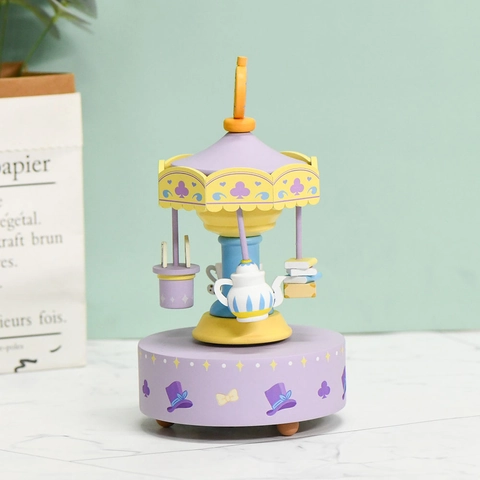 Carousel Music Box Wooden Fairytale Tea Party Theme Animal Decor Hand Crank Decorative Wind Up Musical Box For Home Decor Gift