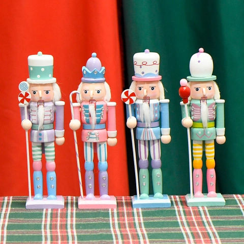 Nutcracker Soldier Puppet Wood Macaron Color Sweet Dessert Theme Christmas Home Decoration Ornament