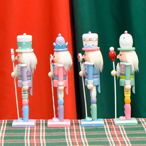 Nutcracker Soldier Puppet Wood Macaron Color Sweet Dessert Theme Christmas Home Decoration Ornament