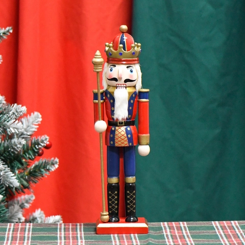 Klassischer Weihnachtsnussknacker König Soldat Holzpuppe Figur Mit Scepter Festliche Feiertagsdekoration Haus Ornament