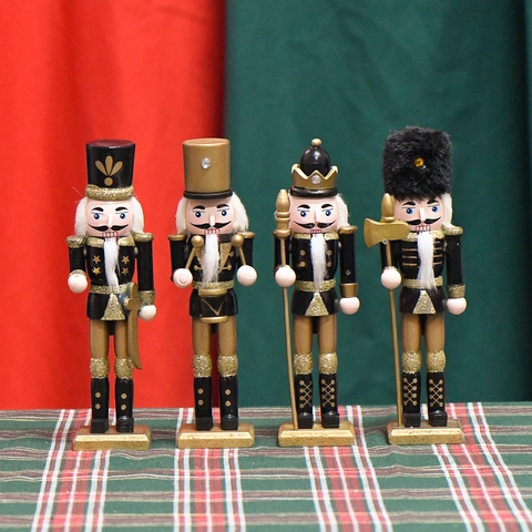 Ornements Soldat Casse-Noisette En Bois Noir Or Pailleté Décoration Table Noël Cadeau Vacances Figurines Festives Traditionnelles
