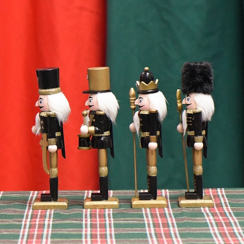 Ornements Soldat Casse-Noisette En Bois Noir Or Pailleté Décoration Table Noël Cadeau Vacances Figurines Festives Traditionnelles