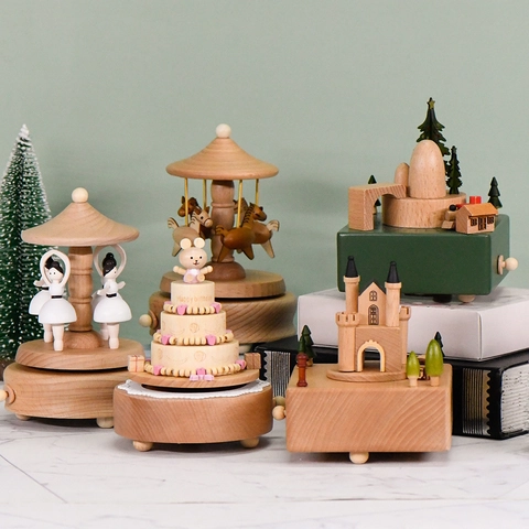 Handgemaakte Beukenhouten Mechanische Muziekdoos Vintage Opwindbaar Muzikaal Ornament Voor Verjaardag Kerstcadeau Home Office Decor