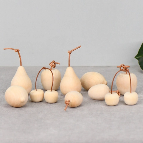 DIY Unpainted Natural Wood Fruit Models For Kids Painting Schima Wood Pear Apple Lemon Cherry Kiwi Desktop Ornaments Home Decor