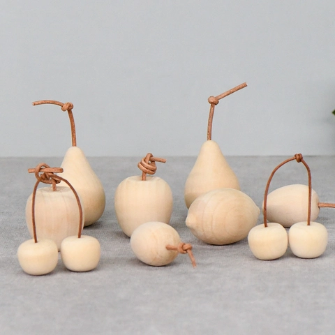 DIY Unpainted Natural Wood Fruit Models For Kids Painting Schima Wood Pear Apple Lemon Cherry Kiwi Desktop Ornaments Home Decor