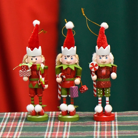 Nutcracker Elf Wooden Hanging Ornaments Hand Painted Festive Red Green Figurines For Christmas Tree Home Decoration Gift