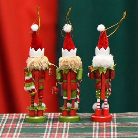 Nutcracker Elf Wooden Hanging Ornaments Hand Painted Festive Red Green Figurines For Christmas Tree Home Decoration Gift