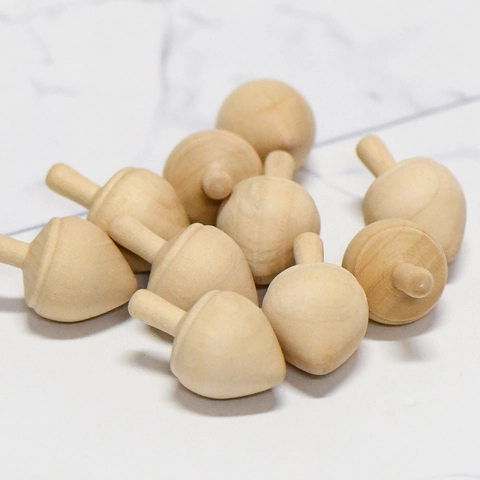 DIY Unfinished Natural Schima Wood Acorn Spinning Tops Unpainted Wooden Crafts For Kids Painting Educational Toys Home Decor
