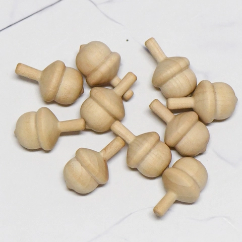 Unfinished Natural Wood Acorn Spinning Top Toy For Kids DIY Painting Home Decor Schima Superba Wooden Craft Ornament Gift