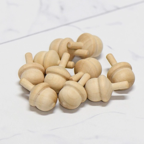 Unfinished Natural Wood Acorn Spinning Top Toy For Kids DIY Painting Home Decor Schima Superba Wooden Craft Ornament Gift